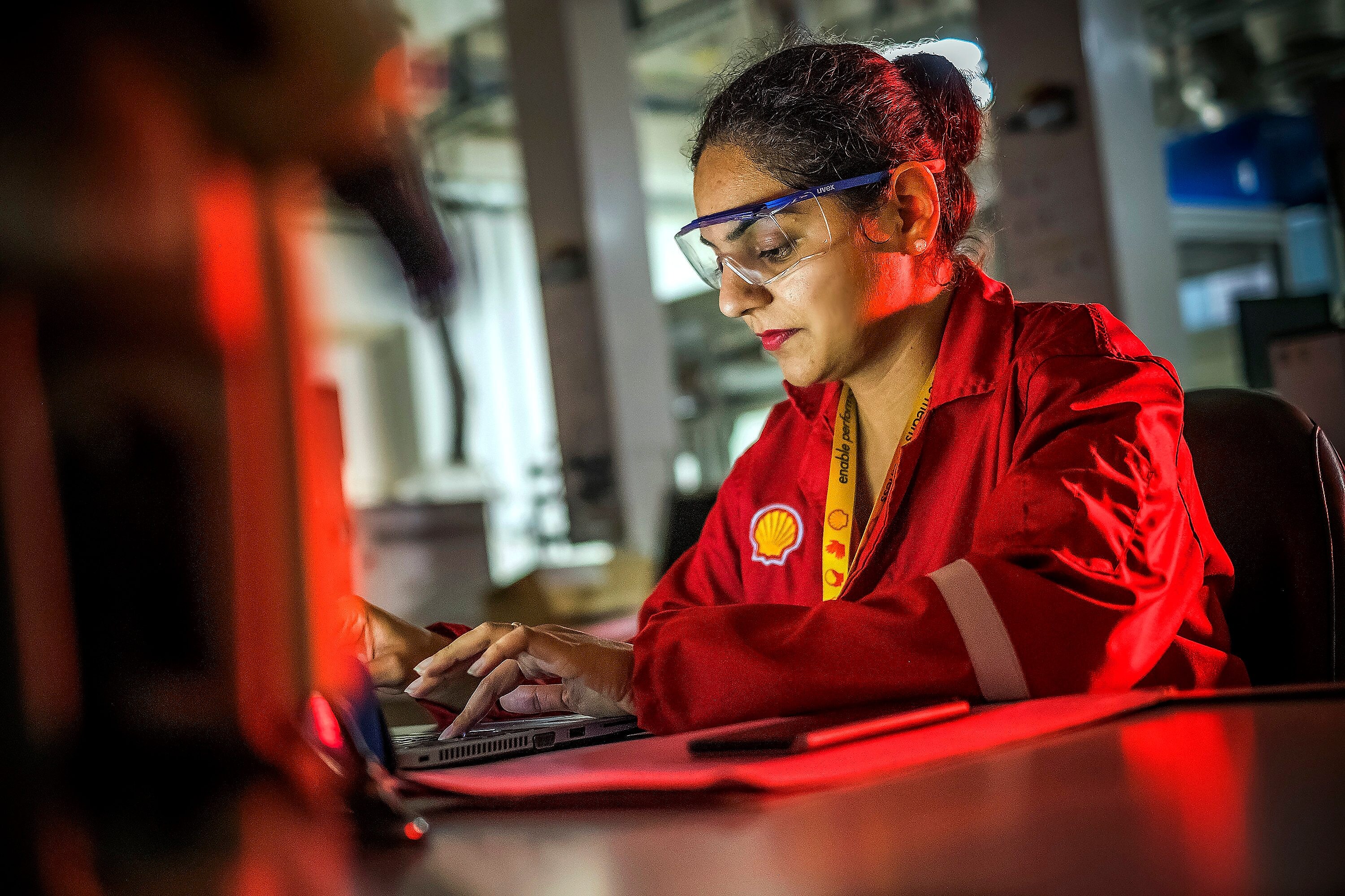 Engineer using crude oil processing technology